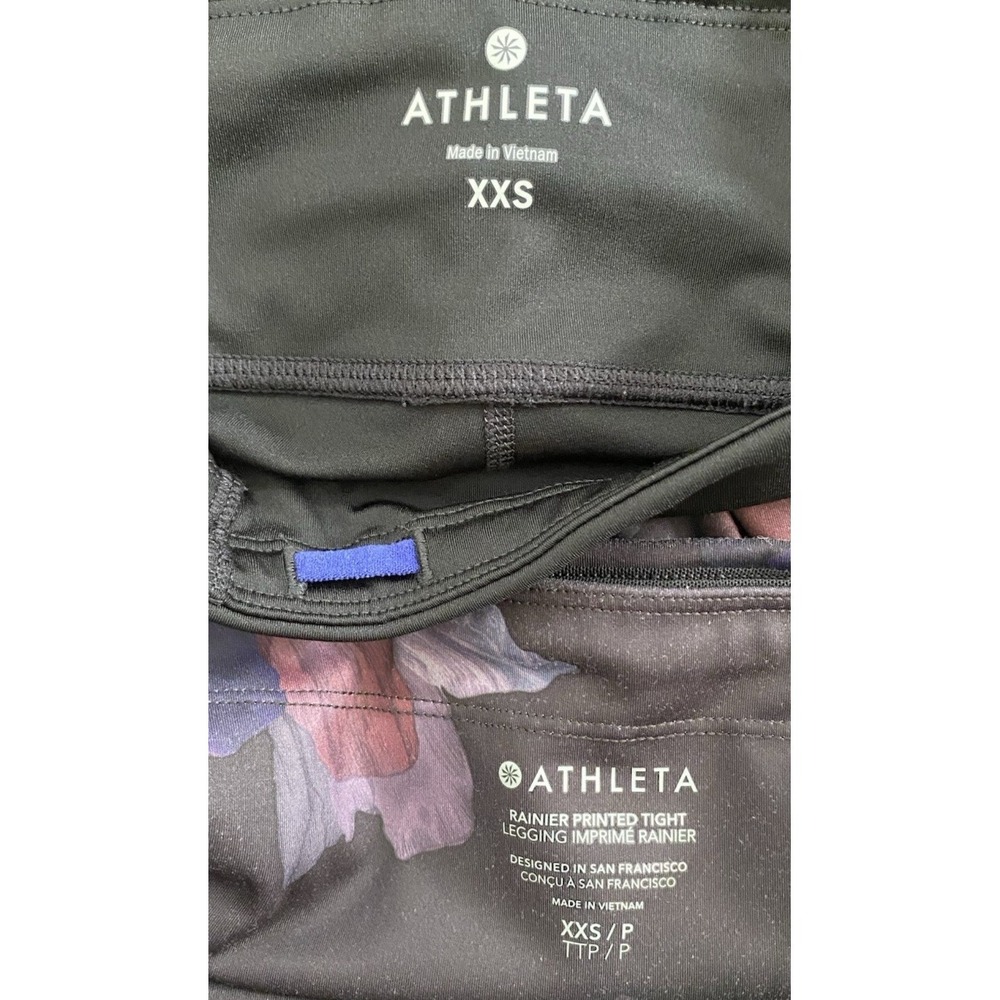 Lot of 2 Athleta Leggings XXS & XXSP Floral Purple & Multicolor Striped - Picture 11 of 11